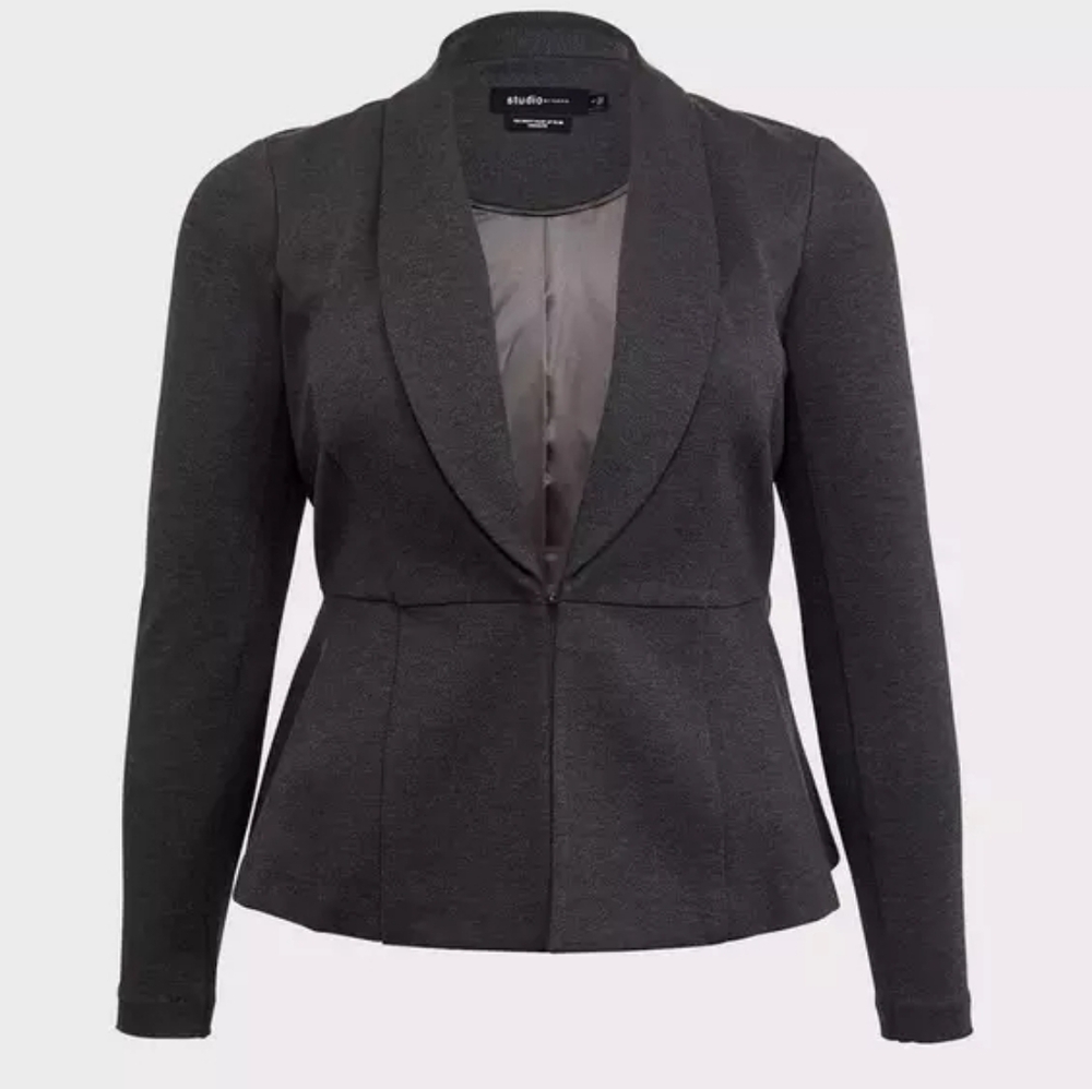 Studio Dark Charcoal Gray Women's Peplum Ponte Blazer